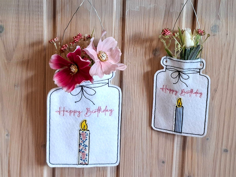 Vase mit Kerze Happy Birthday Wunscherfüller - ITH-Stickdatei